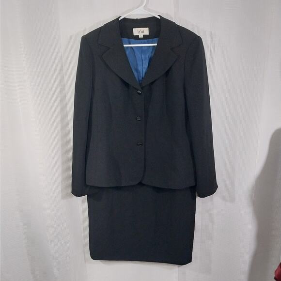 LE SUIT! RICH BLACK MICRODOT, WIDE LAPEL 2PC SKIRT & JACKET SUIT SET! SZ 16 - Picture 6 of 14